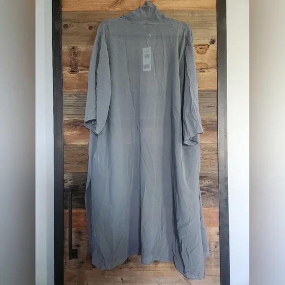 NWT Eileen Fisher Womens Open Front Silk Chiffon Duster XL Color Steel-$328 - Picture 6 of 6